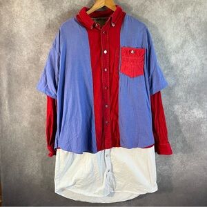 RARE Artist Elan Vital Kimono Shirt Mens XL Red Blue Color Block Button Handmade
